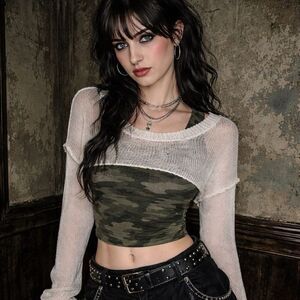 Signature Open Knit Cropped Top Shrug M Bolero Wool Blend Sheer Fairy Grunge